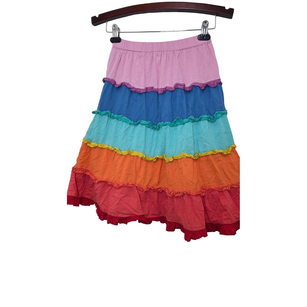 Mini Boden Tiered Ruffle Skirt Girls 9-10Y Rainbow Cotton Colorblock G5439